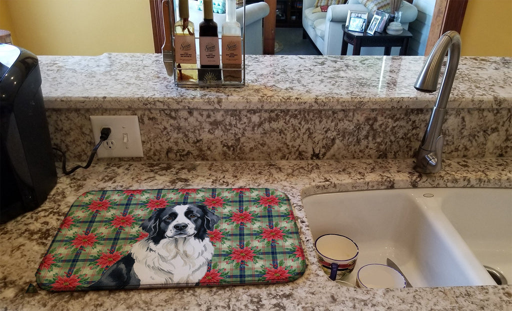 Landseer Newfoundland Christmas PoinsettIas Dish Drying Mat Absorbent Dish Drying Mat Pad for Kitchen Counter Dish Drainer Mat for Countertop, 14 x 21", Multicolor