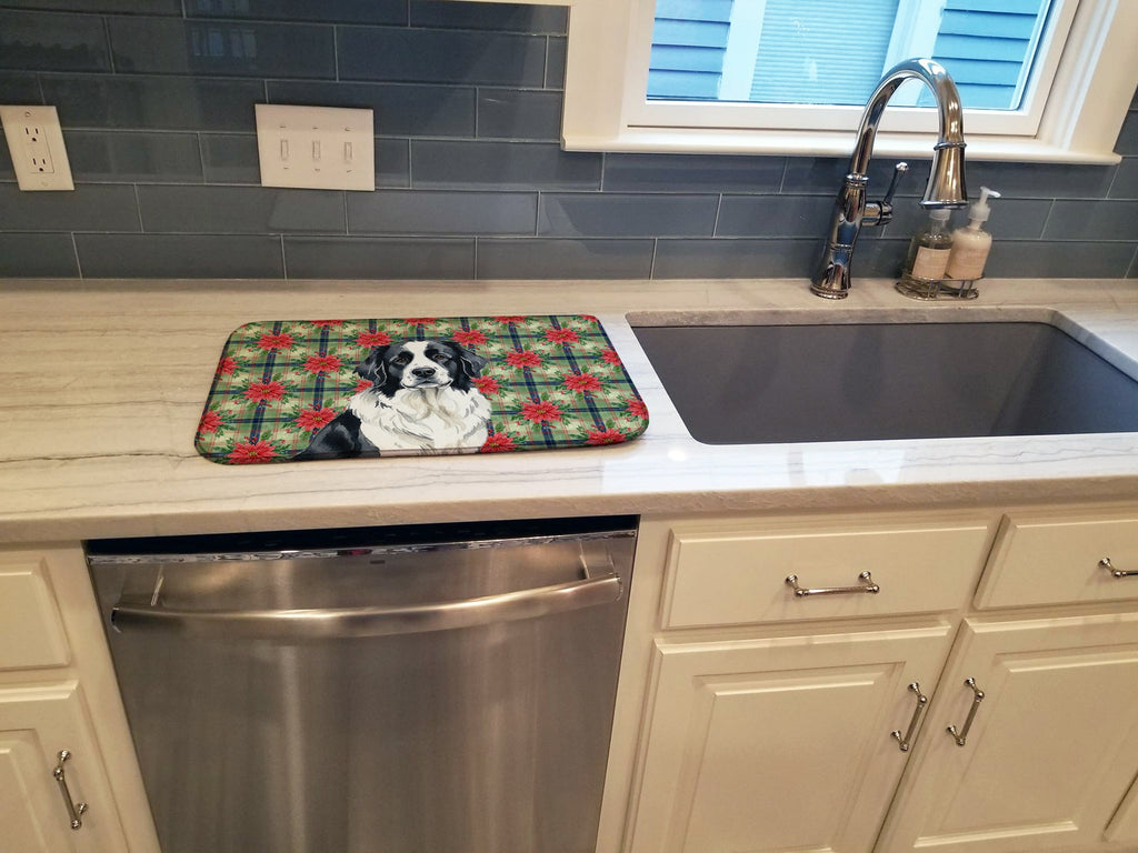 Landseer Newfoundland Christmas PoinsettIas Dish Drying Mat Absorbent Dish Drying Mat Pad for Kitchen Counter Dish Drainer Mat for Countertop, 14 x 21", Multicolor