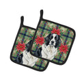 Landseer Newfoundland Christmas PoinsettIas Pot Holder Set of 2 Heat Resistant Quilted Hot Pads 7.5 x 7.5 Inch, Insulated Kitchen Trivets for Cooking & Baking