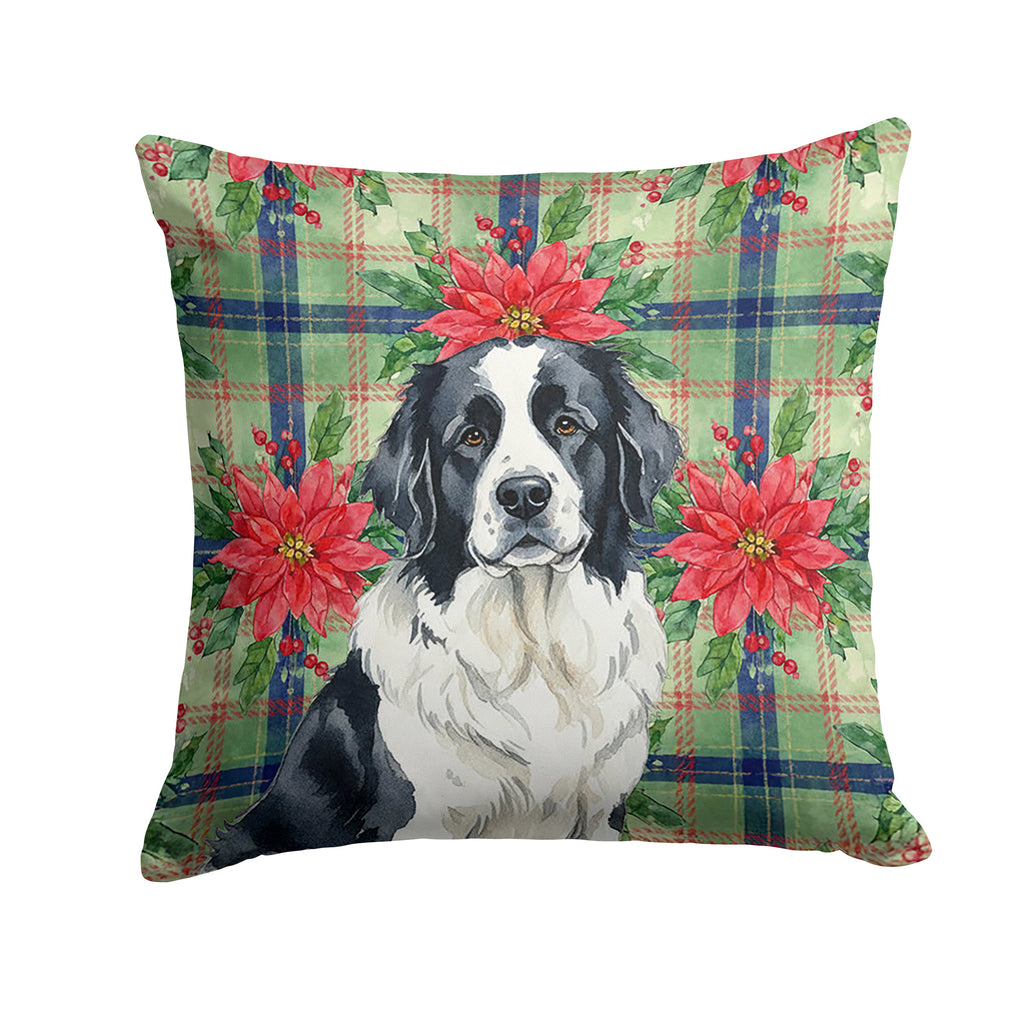 Landseer Newfoundland Christmas PoinsettIas Decorative Throw Pillow 14x14 Indoor Outdoor Accent Cushion, Fabric Cover with Insert for Sofa, Bed, Porch & Living Room