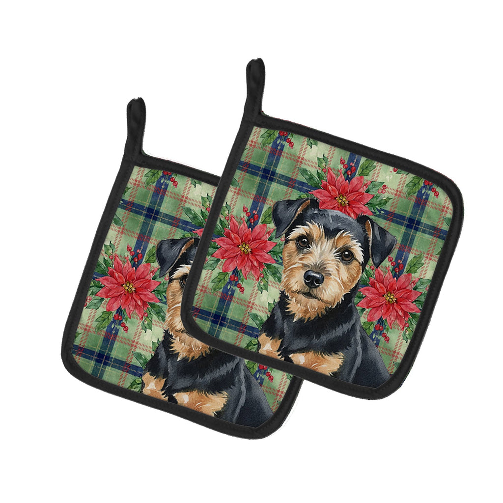Black and Tan Norfolk Terrier Christmas PoinsettIas Pot Holder Set of 2 Heat Resistant Quilted Hot Pads 7.5 x 7.5 Inch, Insulated Kitchen Trivets for Cooking & Baking