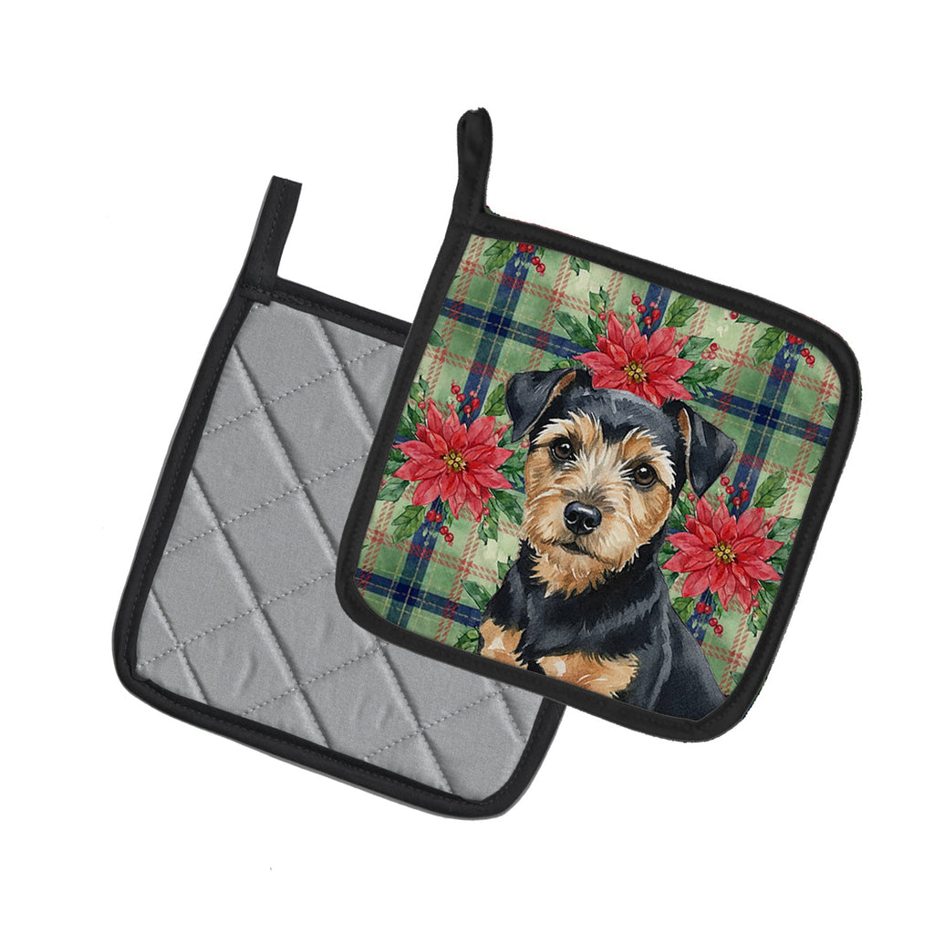 Black and Tan Norfolk Terrier Christmas PoinsettIas Pot Holder Set of 2 Heat Resistant Quilted Hot Pads 7.5 x 7.5 Inch, Insulated Kitchen Trivets for Cooking & Baking