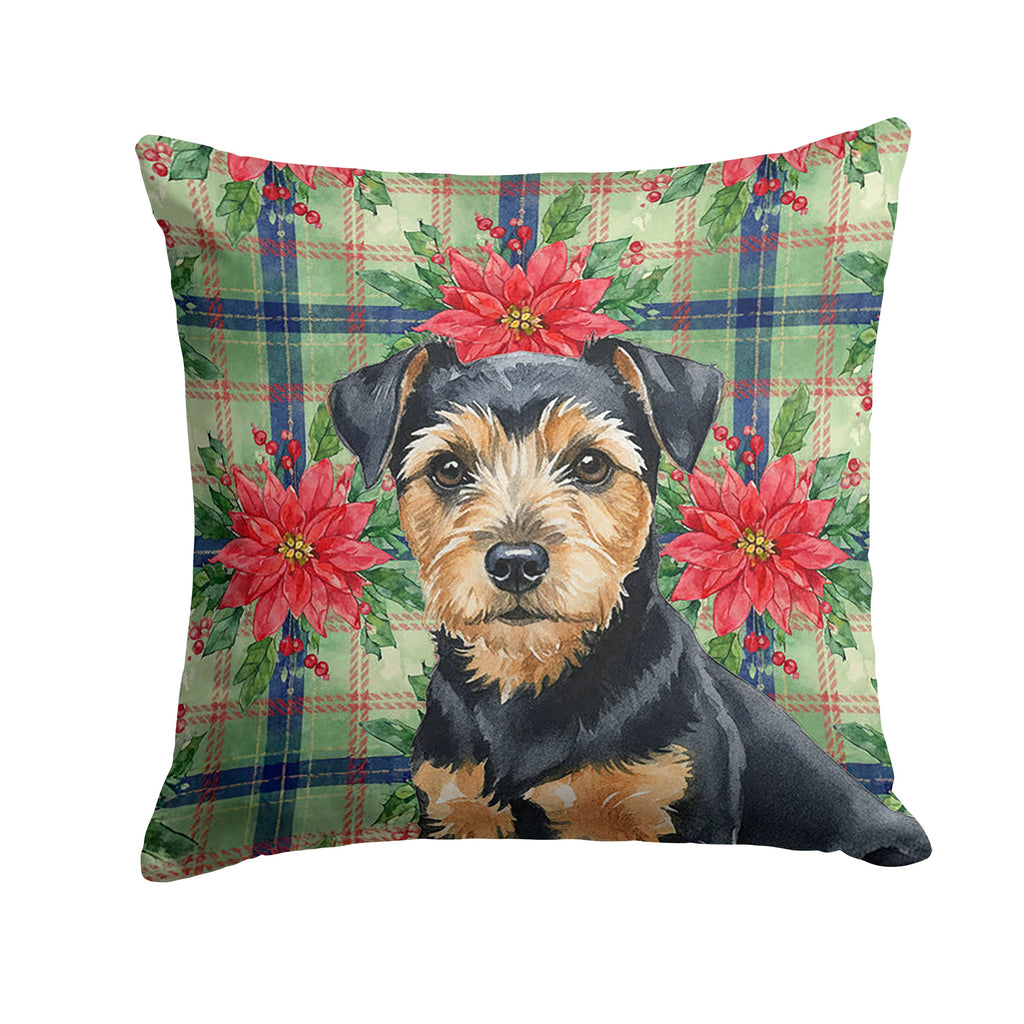Black and Tan Norfolk Terrier Christmas PoinsettIas Decorative Throw Pillow 14x14 Indoor Outdoor Accent Cushion, Fabric Cover with Insert for Sofa, Bed, Porch & Living Room