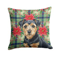 Black and Tan Norfolk Terrier Christmas PoinsettIas Decorative Throw Pillow 14x14 Indoor Outdoor Accent Cushion, Fabric Cover with Insert for Sofa, Bed, Porch & Living Room