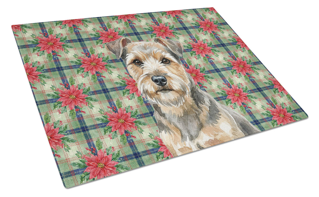 Grizzle and Tan Norfolk Terrier Christmas PoinsettIas Cutting Board Tempered Glass Kitchen Cutting Surface, Heat Resistant Chopping, Non-Slip Feet, Food Prep & Serving