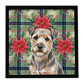 Grizzle and Tan Norfolk Terrier Christmas PoinsettIas Framed Metal Print Bathroom, Kitchen, Office, Home Decor Wall Art Ready to Hang, Square, 8X8