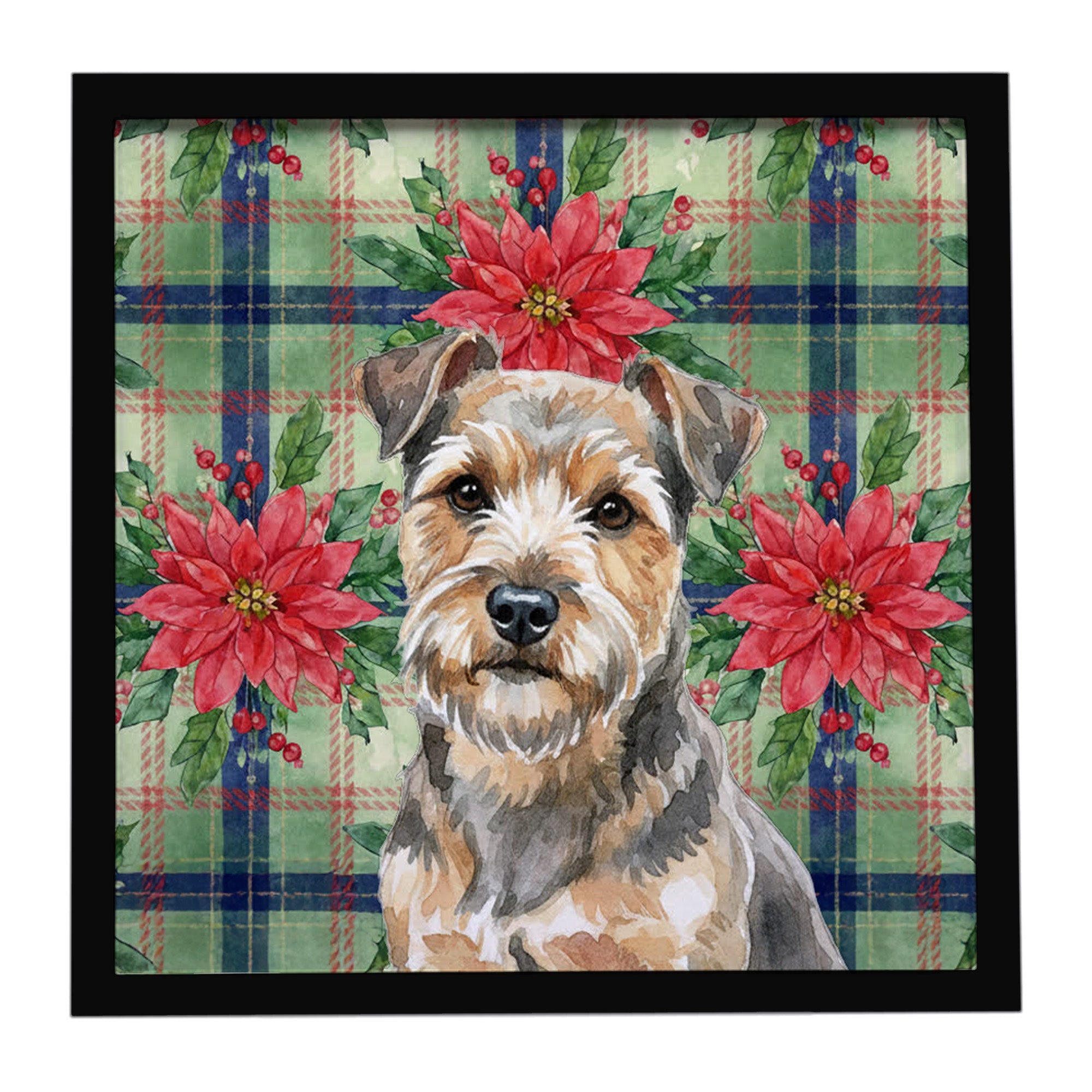 Grizzle and Tan Norfolk Terrier Christmas PoinsettIas Framed Metal Print Bathroom, Kitchen, Office, Home Decor Wall Art Ready to Hang, Square, 8X8