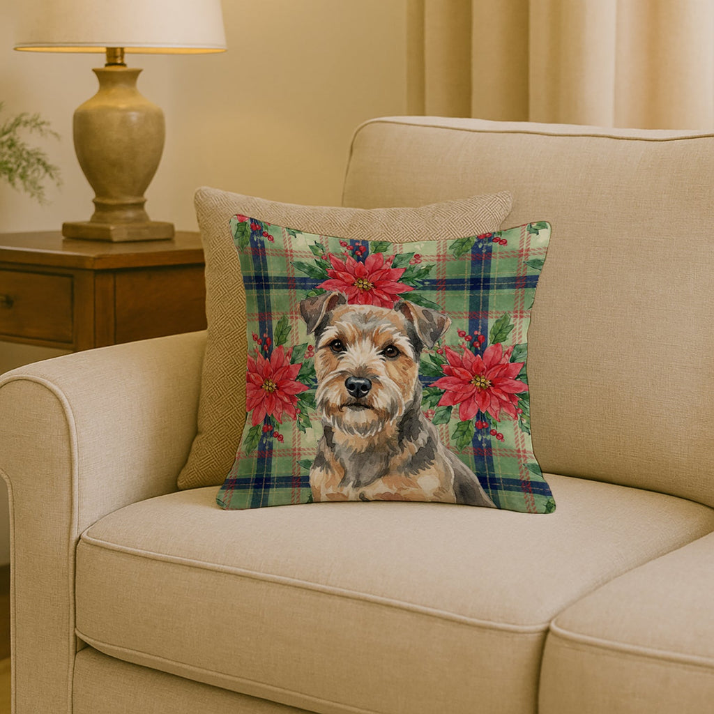 Grizzle and Tan Norfolk Terrier Christmas PoinsettIas Decorative Throw Pillow 18x18 Indoor Outdoor Accent Cushion, Fabric Cover with Insert for Sofa, Bed, Porch & Living Room
