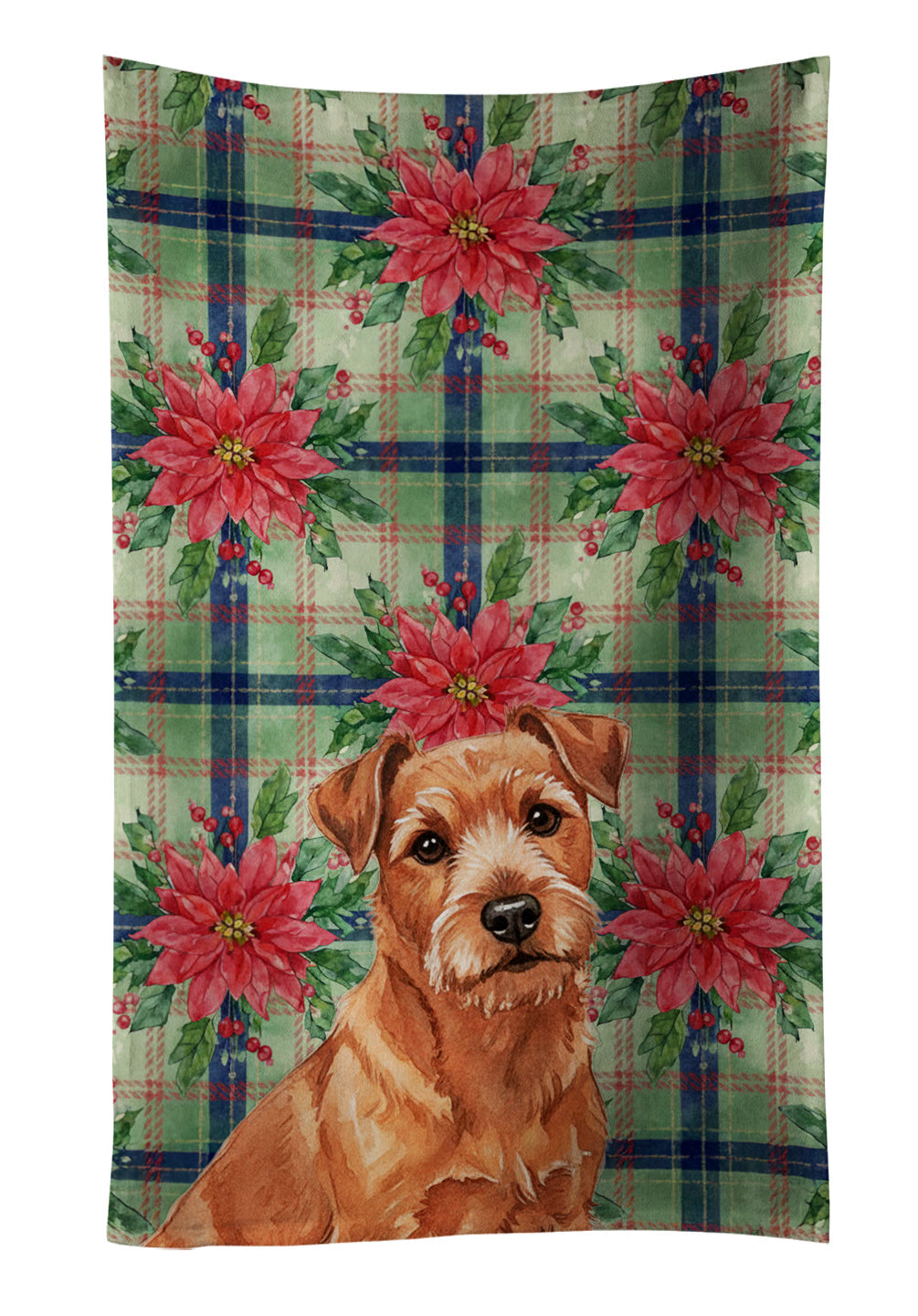 Red Norfolk Terrier Christmas PoinsettIas Kitchen Towel Velour Plush Front and Cotton Loop Back Machine Washable