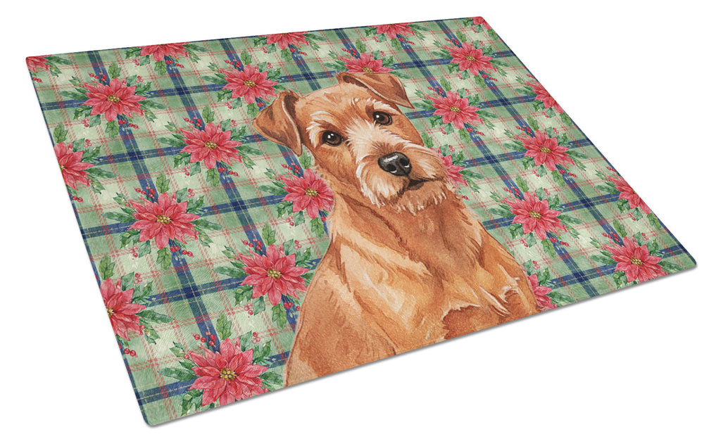 Red Norfolk Terrier Christmas PoinsettIas Cutting Board Tempered Glass Kitchen Cutting Surface, Heat Resistant Chopping, Non-Slip Feet, Food Prep & Serving