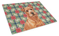 Red Norfolk Terrier Christmas PoinsettIas Cutting Board Tempered Glass Kitchen Cutting Surface, Heat Resistant Chopping, Non-Slip Feet, Food Prep & Serving