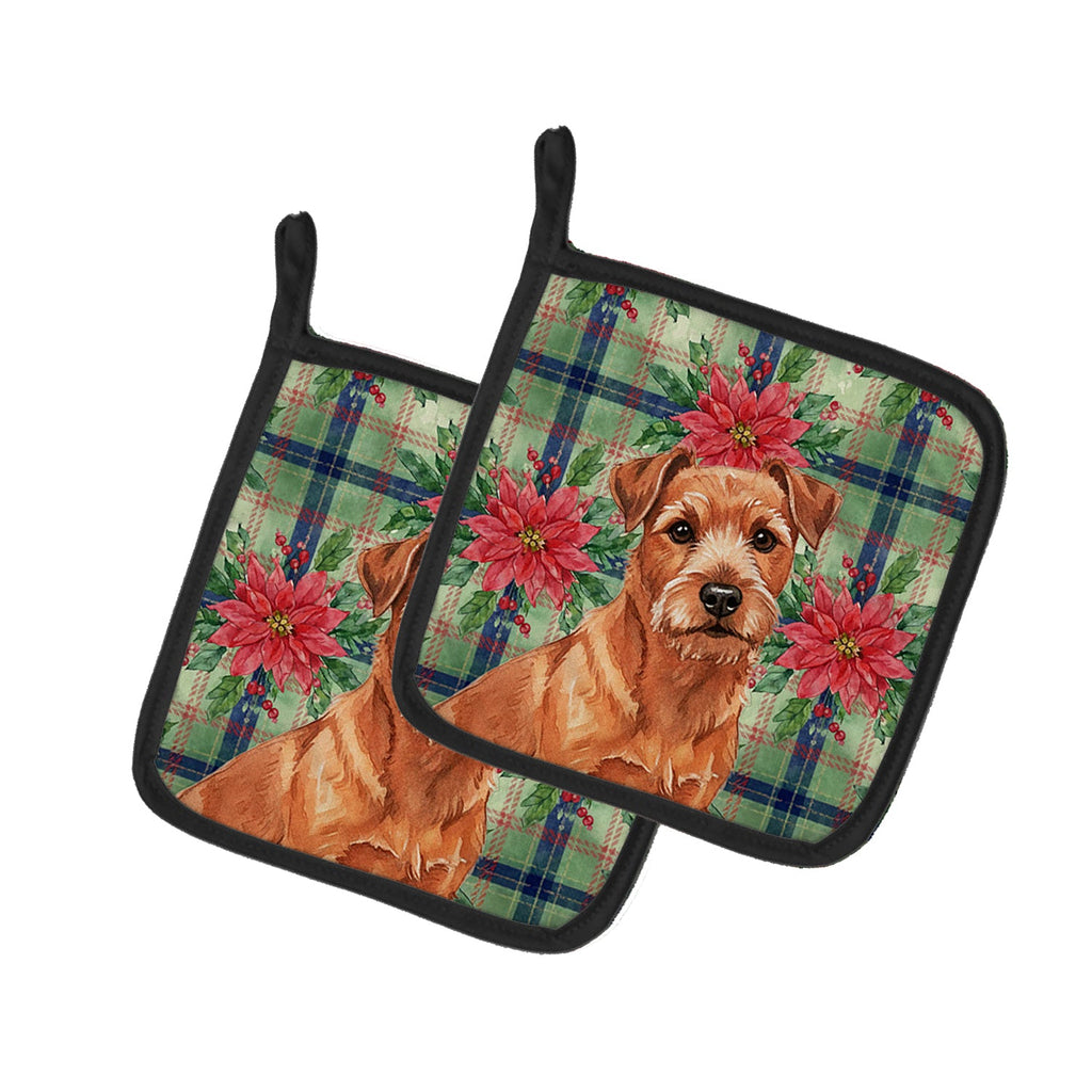 Red Norfolk Terrier Christmas PoinsettIas Pot Holder Set of 2 Heat Resistant Quilted Hot Pads 7.5 x 7.5 Inch, Insulated Kitchen Trivets for Cooking & Baking
