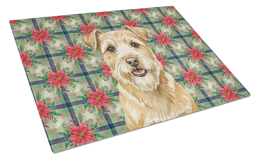Wheaten Norfolk Terrier Christmas PoinsettIas Cutting Board Tempered Glass Kitchen Cutting Surface, Heat Resistant Chopping, Non-Slip Feet, Food Prep & Serving