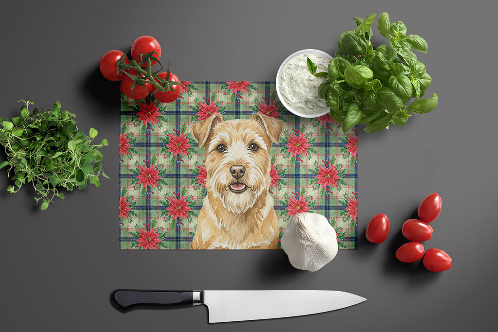 Wheaten Norfolk Terrier Christmas PoinsettIas Cutting Board Tempered Glass Kitchen Cutting Surface, Heat Resistant Chopping, Non-Slip Feet, Food Prep & Serving