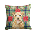 Wheaten Norfolk Terrier Christmas PoinsettIas Decorative Throw Pillow 14x14 Indoor Outdoor Accent Cushion, Fabric Cover with Insert for Sofa, Bed, Porch & Living Room