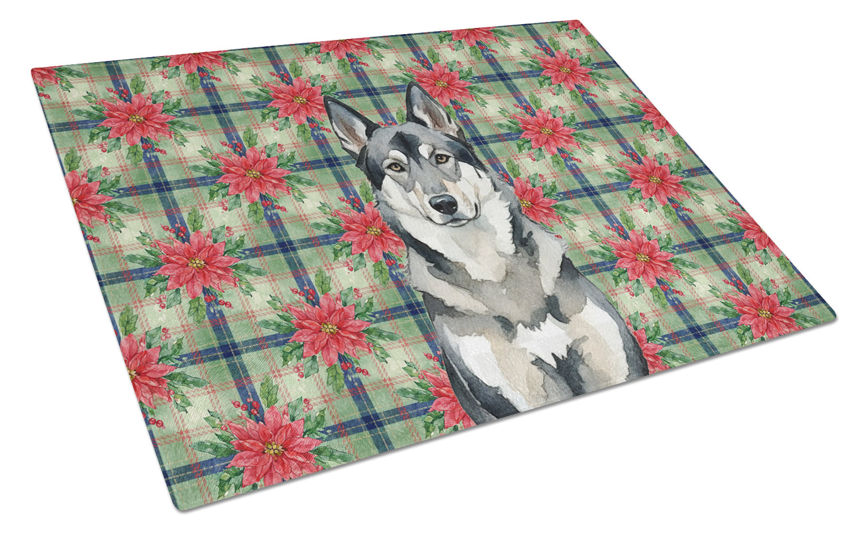 Norwegian Elkhound Christmas PoinsettIas Cutting Board Tempered Glass Kitchen Cutting Surface, Heat Resistant Chopping, Non-Slip Feet, Food Prep & Serving