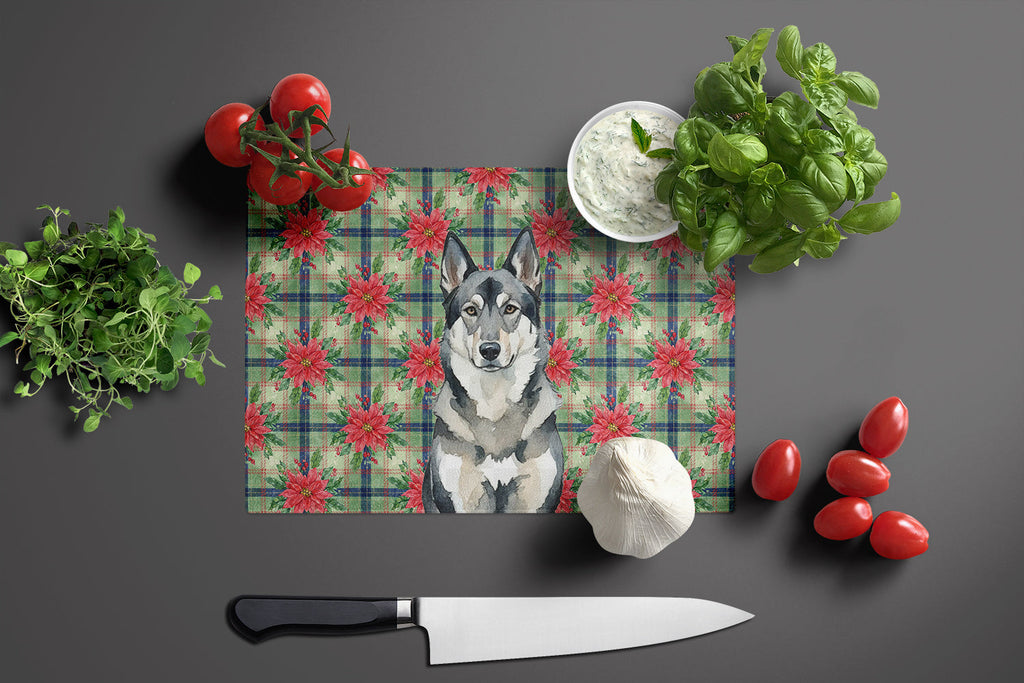 Norwegian Elkhound Christmas PoinsettIas Cutting Board Tempered Glass Kitchen Cutting Surface, Heat Resistant Chopping, Non-Slip Feet, Food Prep & Serving