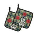 Norwegian Elkhound Christmas PoinsettIas Pot Holder Set of 2 Heat Resistant Quilted Hot Pads 7.5 x 7.5 Inch, Insulated Kitchen Trivets for Cooking & Baking