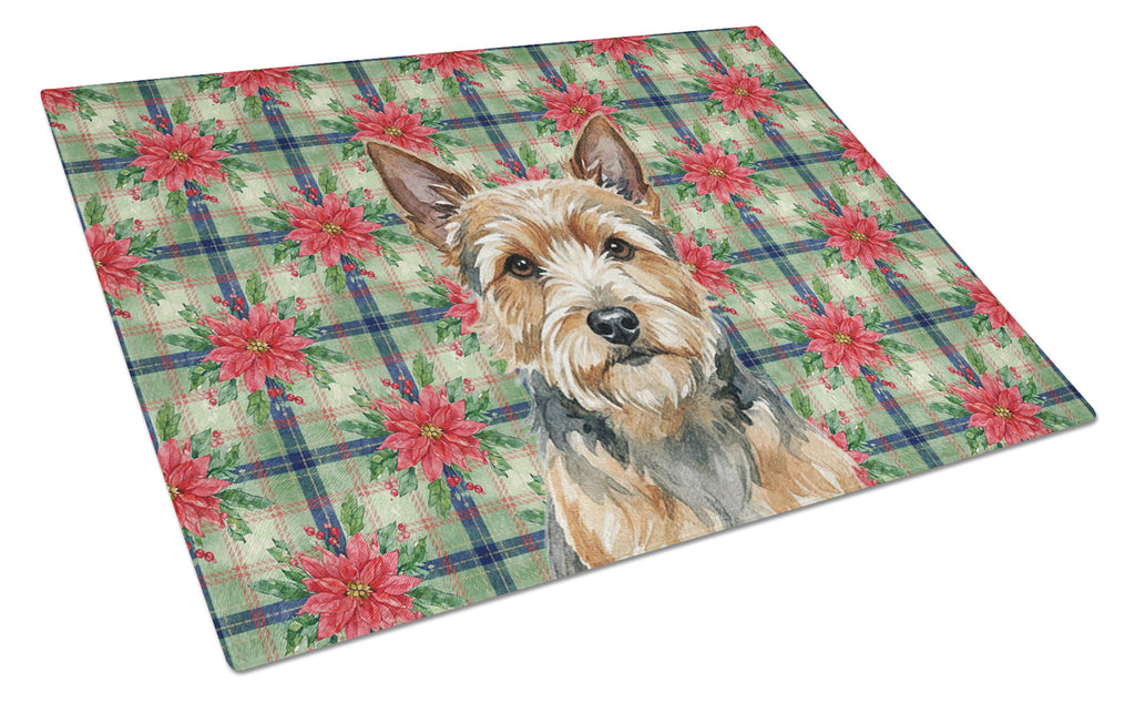Norwich Terrier Christmas PoinsettIas Cutting Board Tempered Glass Kitchen Cutting Surface, Heat Resistant Chopping, Non-Slip Feet, Food Prep & Serving