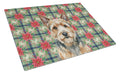 Norwich Terrier Christmas PoinsettIas Cutting Board Tempered Glass Kitchen Cutting Surface, Heat Resistant Chopping, Non-Slip Feet, Food Prep & Serving