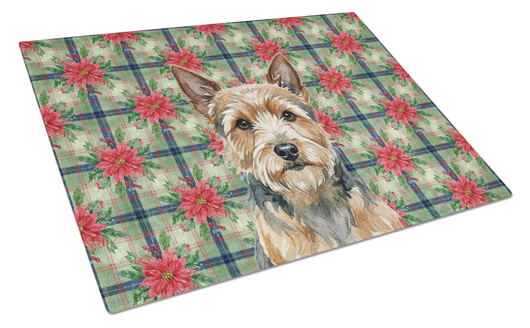 Norwich Terrier Christmas PoinsettIas Cutting Board Tempered Glass Kitchen Cutting Surface, Heat Resistant Chopping, Non-Slip Feet, Food Prep & Serving