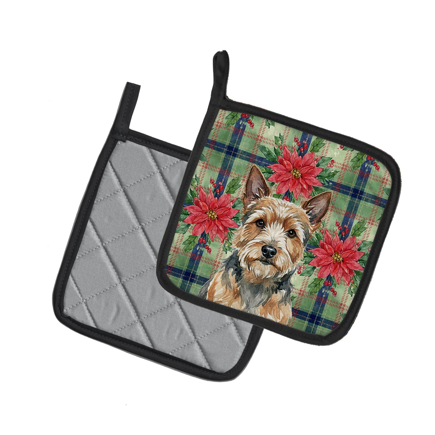 Norwich Terrier Christmas PoinsettIas Pot Holder Set of 2 Heat Resistant Quilted Hot Pads 7.5 x 7.5 Inch, Insulated Kitchen Trivets for Cooking & Baking