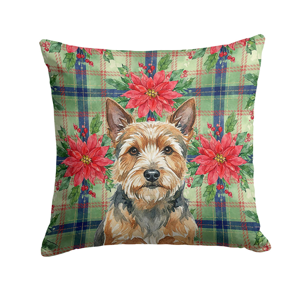 Norwich Terrier Christmas PoinsettIas Decorative Throw Pillow 18x18 Indoor Outdoor Accent Cushion, Fabric Cover with Insert for Sofa, Bed, Porch & Living Room