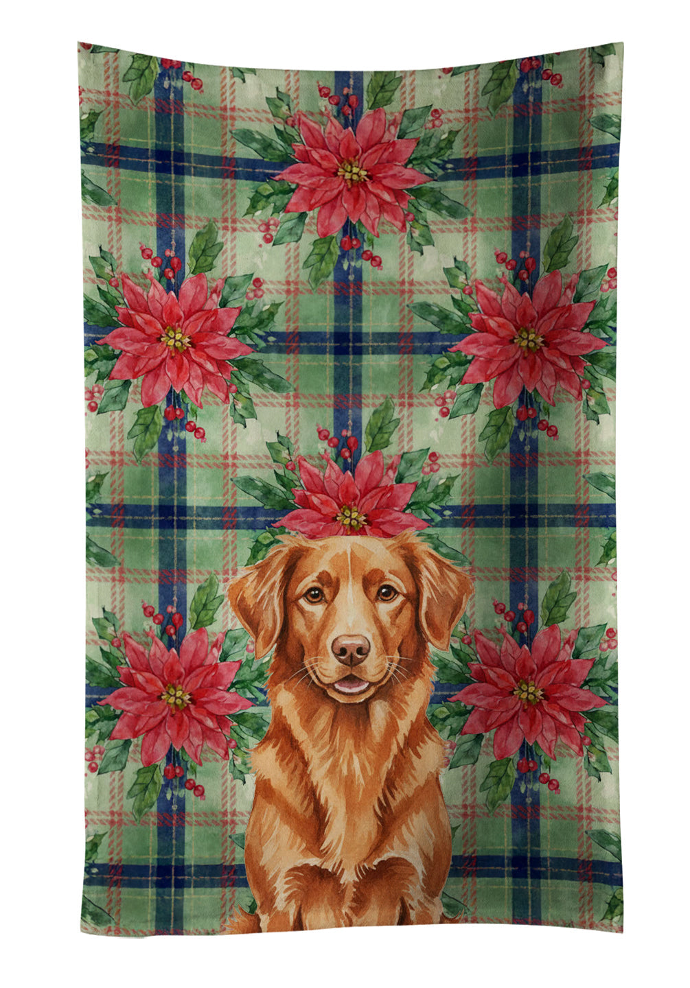 Copper Nova Scotia Duck Tolling Retriever Christmas PoinsettIas Kitchen Towel Velour Plush Front and Cotton Loop Back Machine Washable