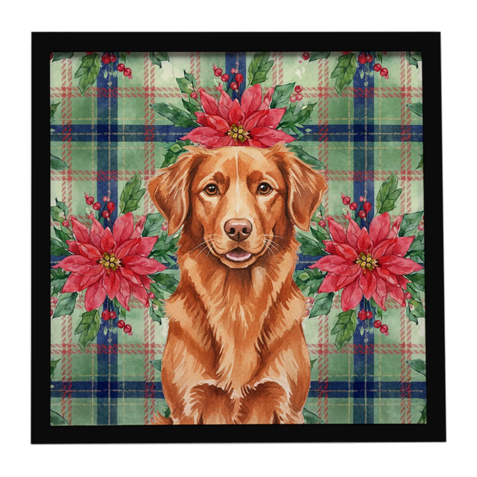 Copper Nova Scotia Duck Tolling Retriever Christmas PoinsettIas Framed Metal Print Bathroom, Kitchen, Office, Home Decor Wall Art Ready to Hang, Square, 8X8