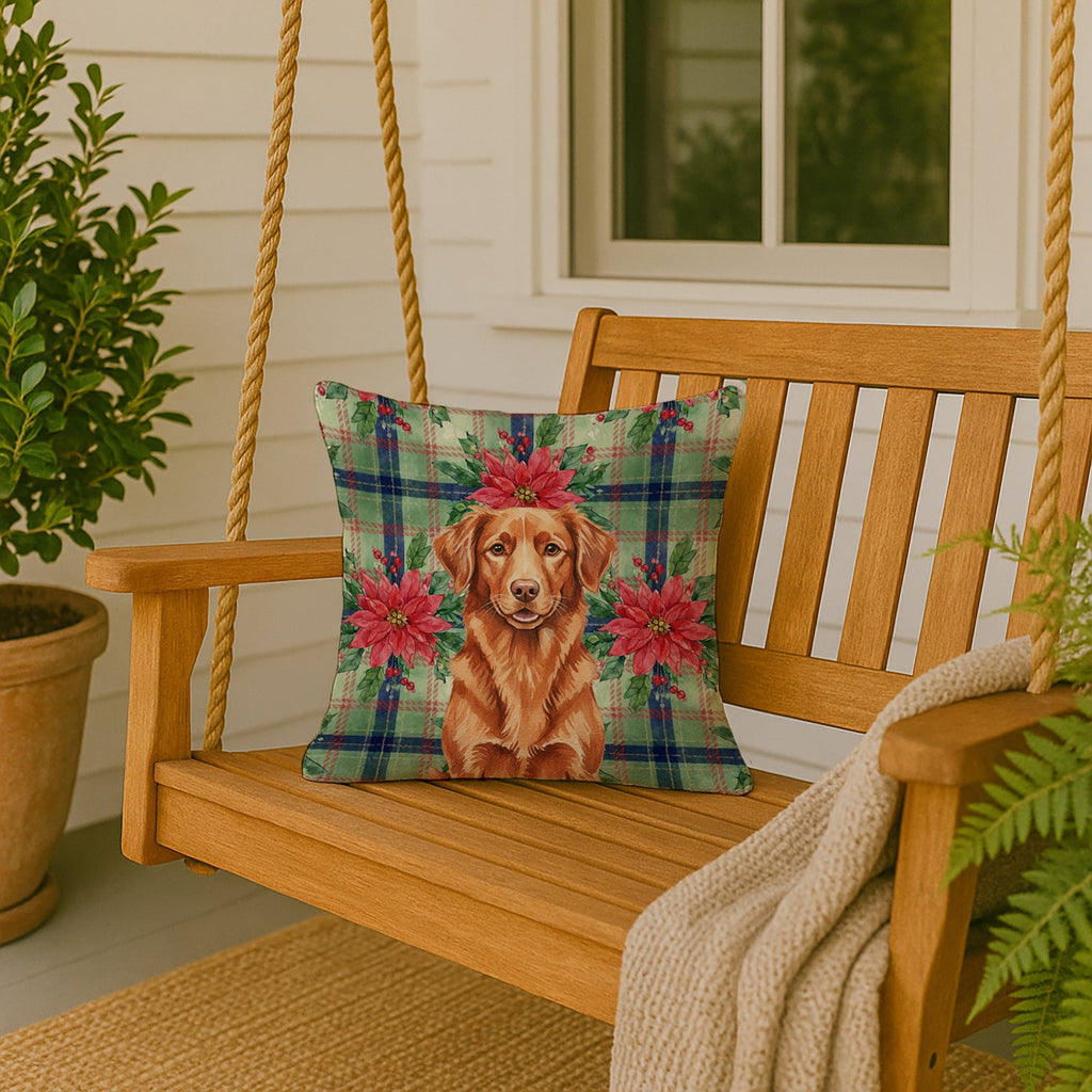 Copper Nova Scotia Duck Tolling Retriever Christmas PoinsettIas Decorative Throw Pillow 18x18 Indoor Outdoor Accent Cushion, Fabric Cover with Insert for Sofa, Bed, Porch & Living Room