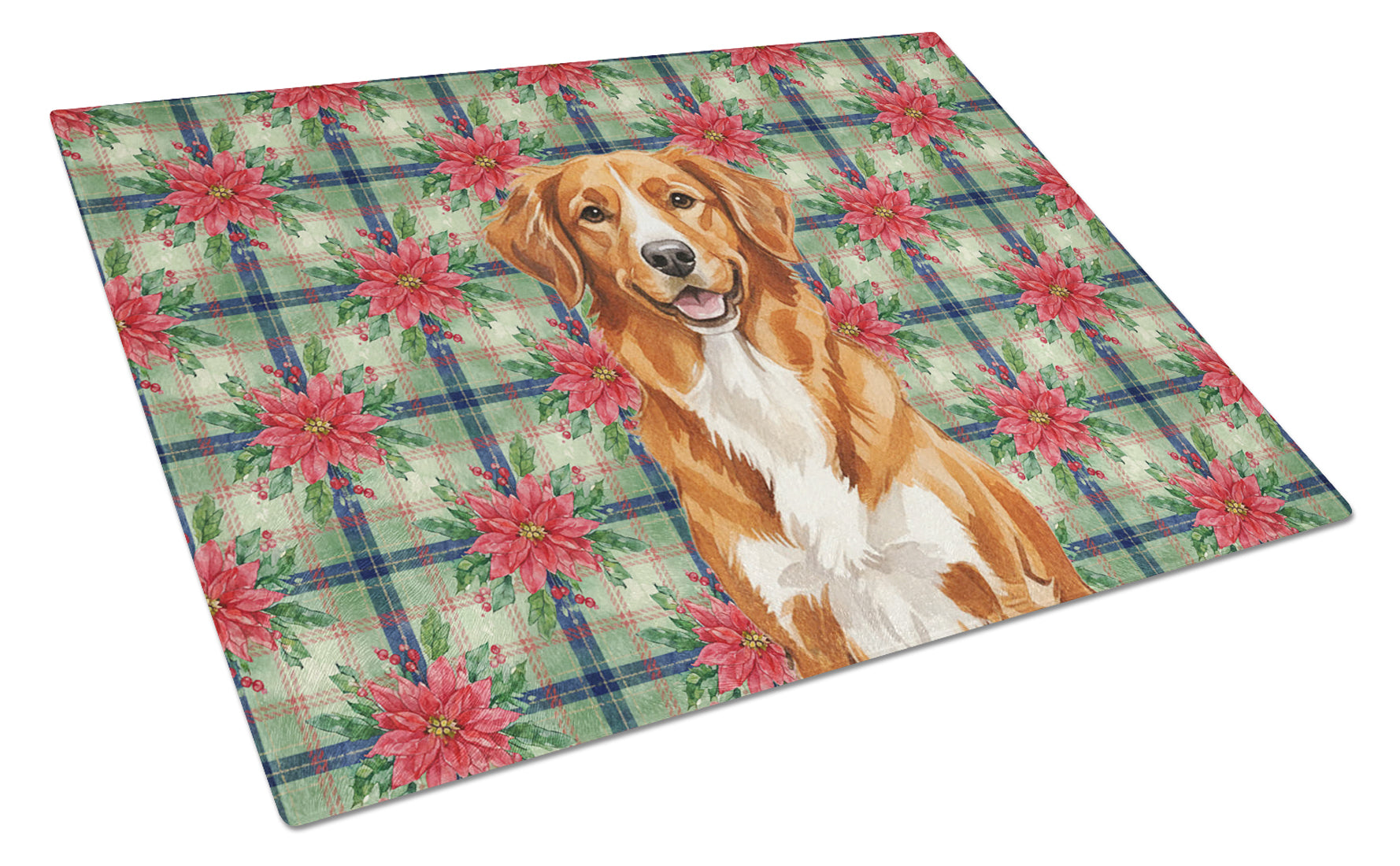 Orange Nova Scotia Duck Tolling Retriever Christmas PoinsettIas Cutting Board Tempered Glass Kitchen Cutting Surface, Heat Resistant Chopping, Non-Slip Feet, Food Prep & Serving