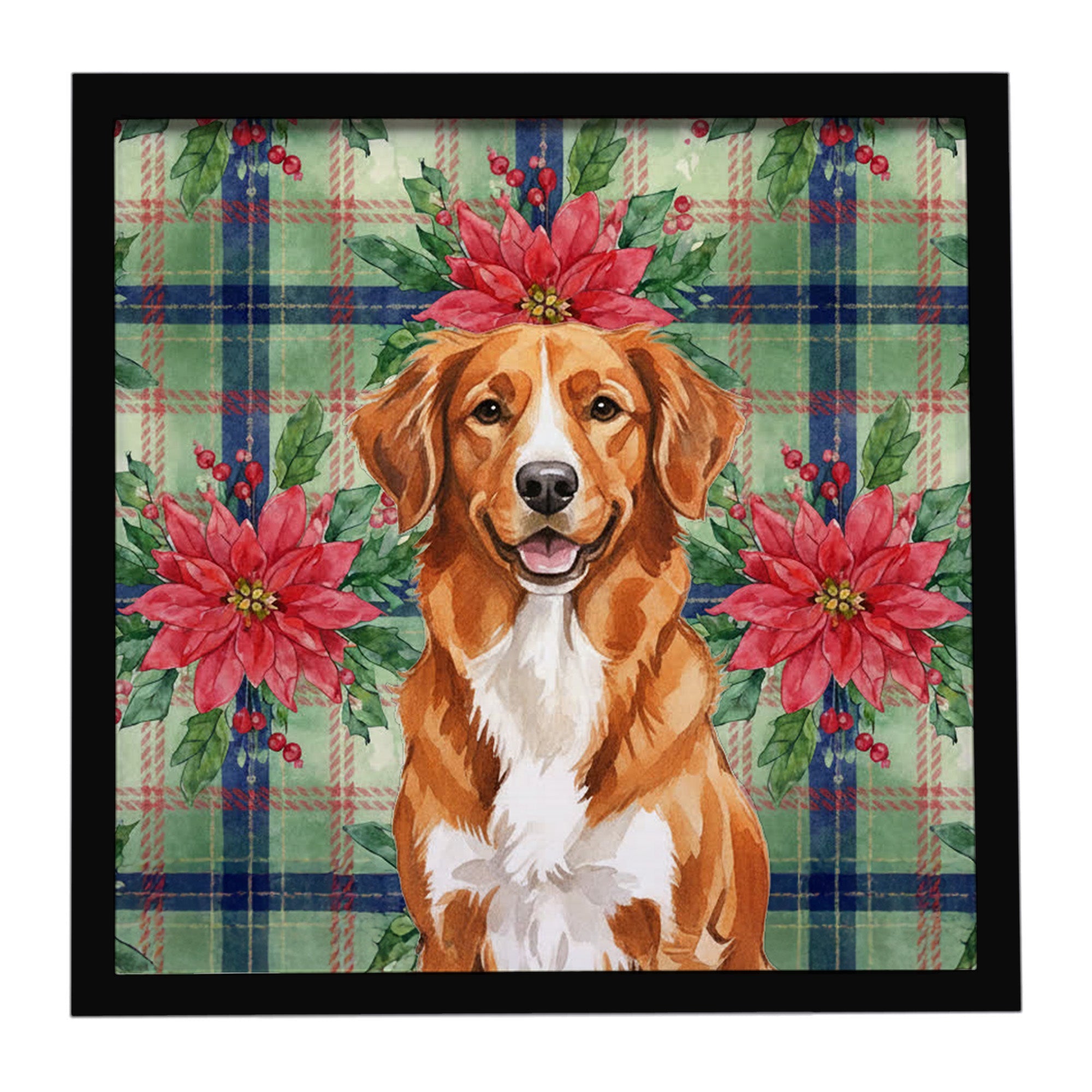 Orange Nova Scotia Duck Tolling Retriever Christmas PoinsettIas Framed Metal Print Bathroom, Kitchen, Office, Home Decor Wall Art Ready to Hang, Square, 8X8