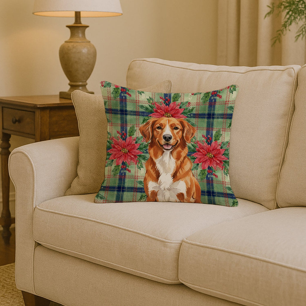 Orange Nova Scotia Duck Tolling Retriever Christmas PoinsettIas Decorative Throw Pillow 14x14 Indoor Outdoor Accent Cushion, Fabric Cover with Insert for Sofa, Bed, Porch & Living Room