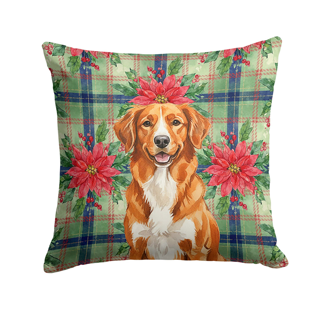 Orange Nova Scotia Duck Tolling Retriever Christmas PoinsettIas Decorative Throw Pillow 18x18 Indoor Outdoor Accent Cushion, Fabric Cover with Insert for Sofa, Bed, Porch & Living Room