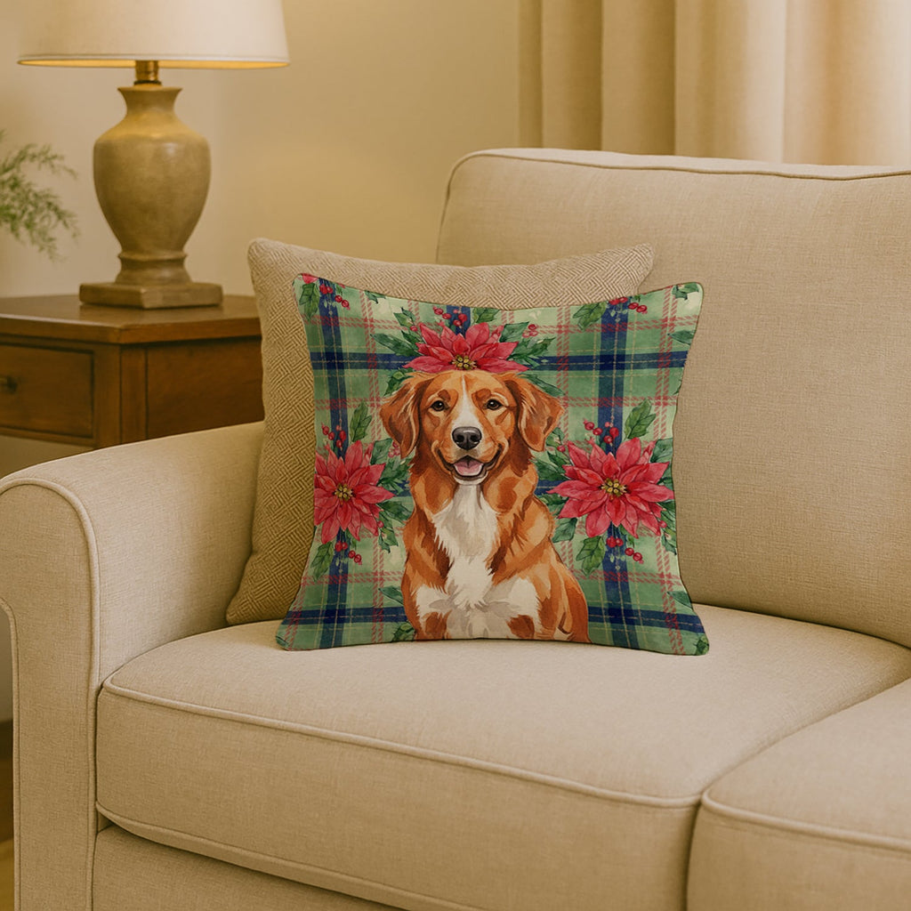 Orange Nova Scotia Duck Tolling Retriever Christmas PoinsettIas Decorative Throw Pillow 18x18 Indoor Outdoor Accent Cushion, Fabric Cover with Insert for Sofa, Bed, Porch & Living Room