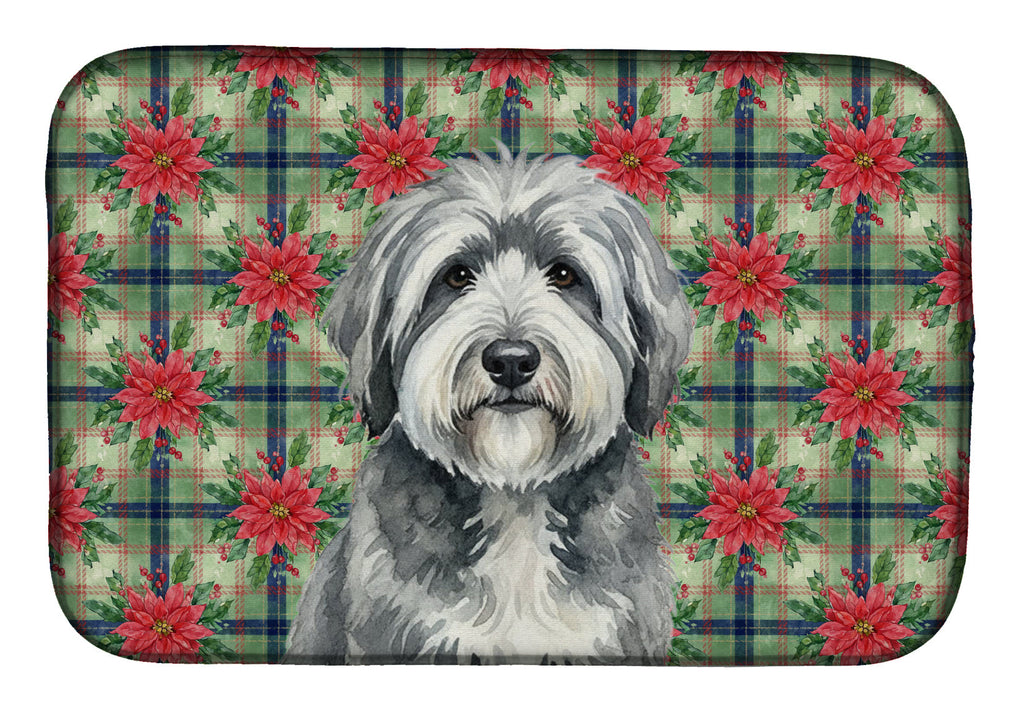 Gray and White Old English Sheepdog Christmas PoinsettIas Dish Drying Mat Absorbent Dish Drying Mat Pad for Kitchen Counter Dish Drainer Mat for Countertop, 14 x 21", Multicolor