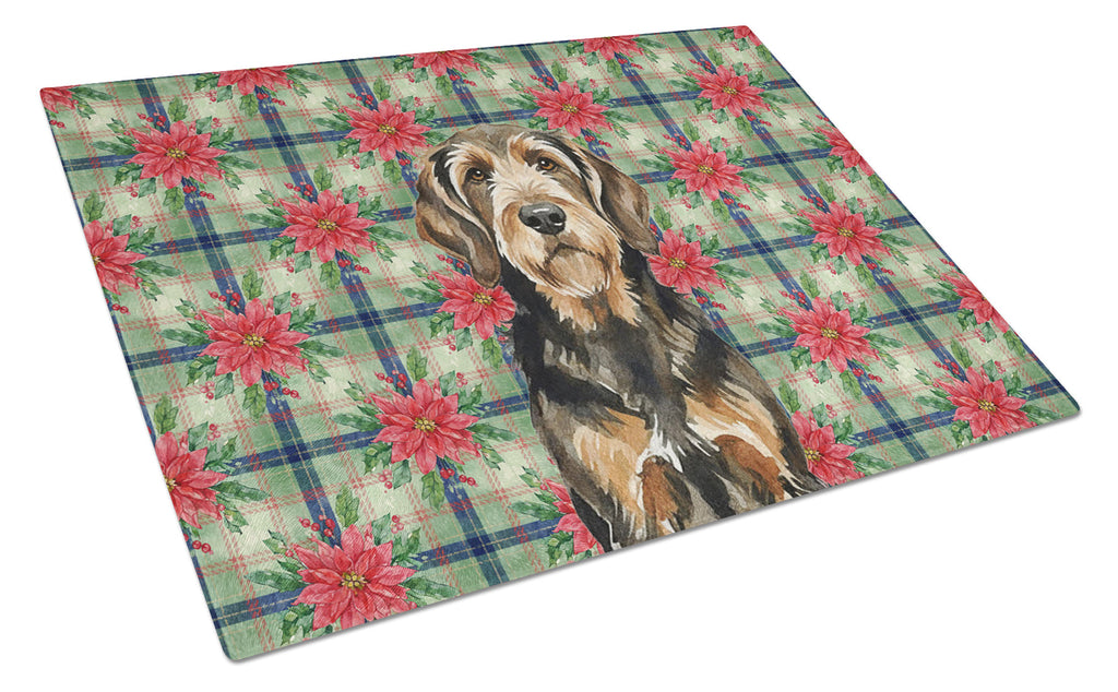 Black and Tan Otterhound Christmas PoinsettIas Cutting Board Tempered Glass Kitchen Cutting Surface, Heat Resistant Chopping, Non-Slip Feet, Food Prep & Serving