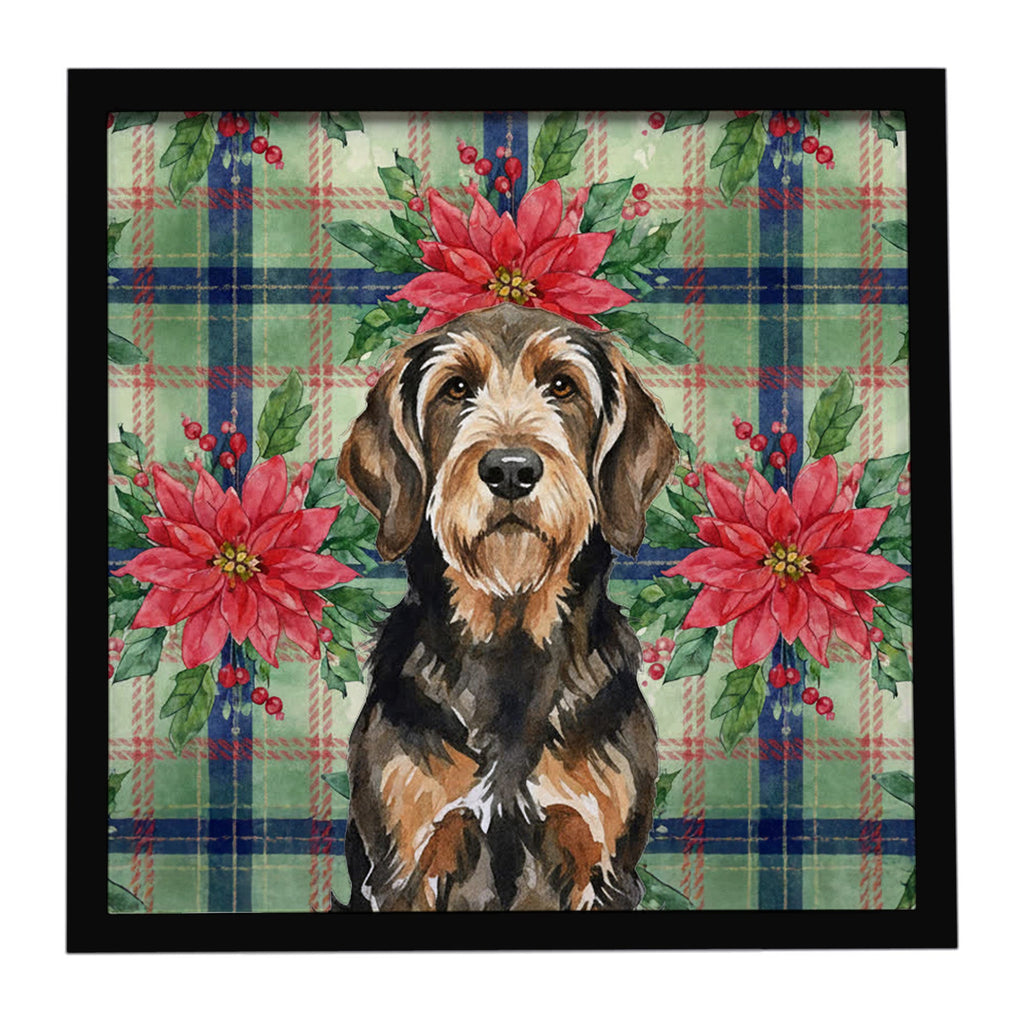 Black and Tan Otterhound Christmas PoinsettIas Framed Metal Print Bathroom, Kitchen, Office, Home Decor Wall Art Ready to Hang, Square, 8X8