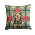 Black and Tan Otterhound Christmas PoinsettIas Decorative Throw Pillow 14x14 Indoor Outdoor Accent Cushion, Fabric Cover with Insert for Sofa, Bed, Porch & Living Room