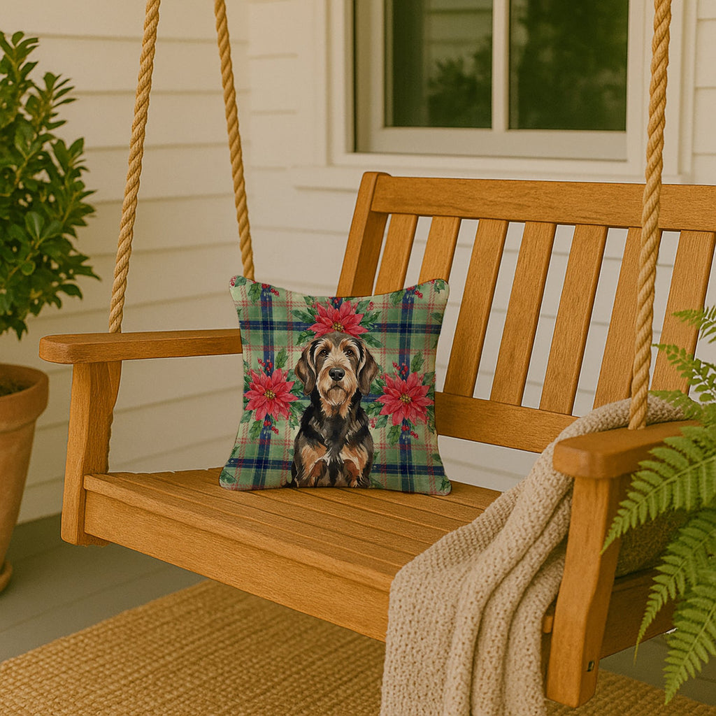 Black and Tan Otterhound Christmas PoinsettIas Decorative Throw Pillow 14x14 Indoor Outdoor Accent Cushion, Fabric Cover with Insert for Sofa, Bed, Porch & Living Room