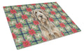 Grizzle and Tan Otterhound Christmas PoinsettIas Cutting Board Tempered Glass Kitchen Cutting Surface, Heat Resistant Chopping, Non-Slip Feet, Food Prep & Serving