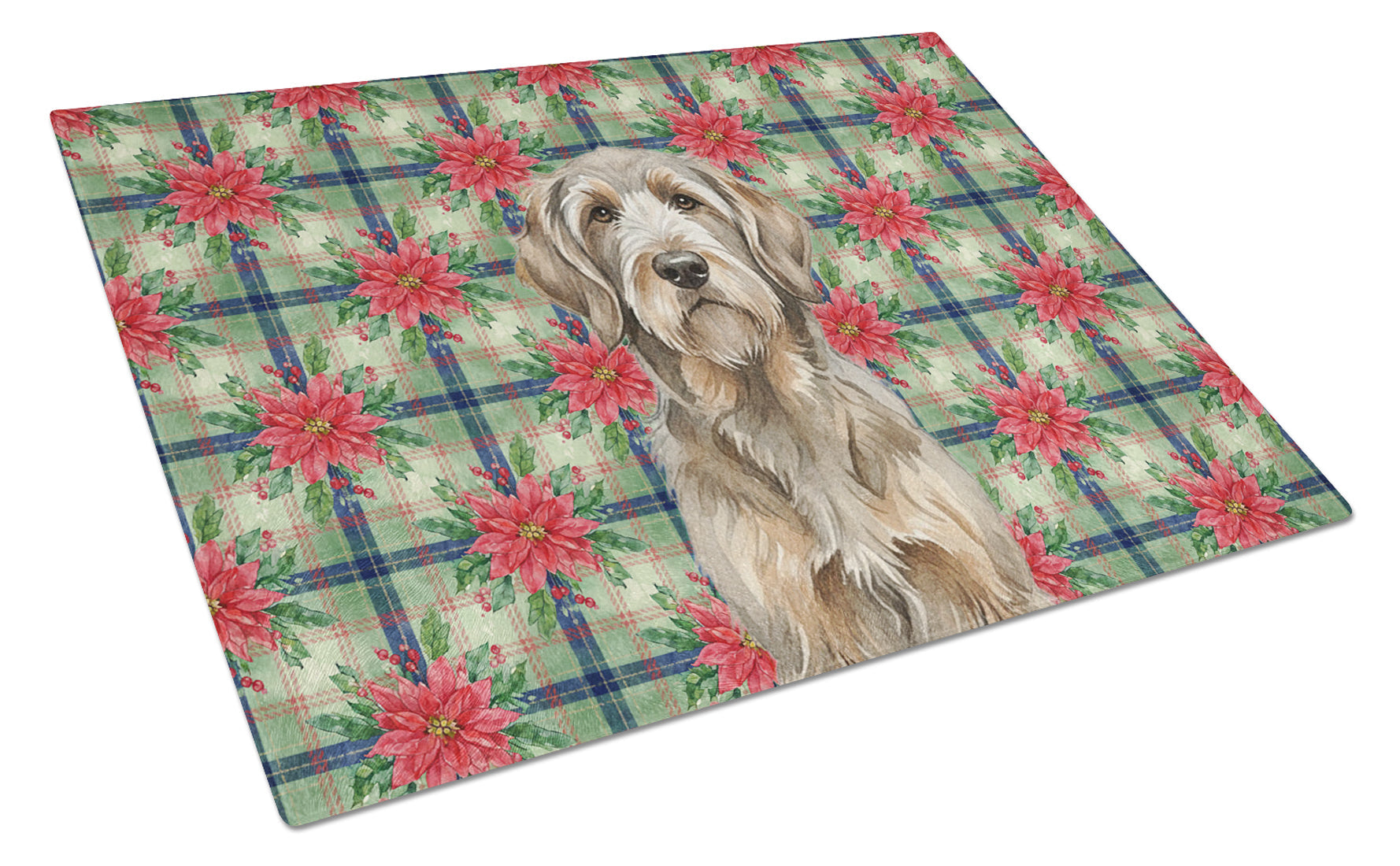 Grizzle and Tan Otterhound Christmas PoinsettIas Cutting Board Tempered Glass Kitchen Cutting Surface, Heat Resistant Chopping, Non-Slip Feet, Food Prep & Serving