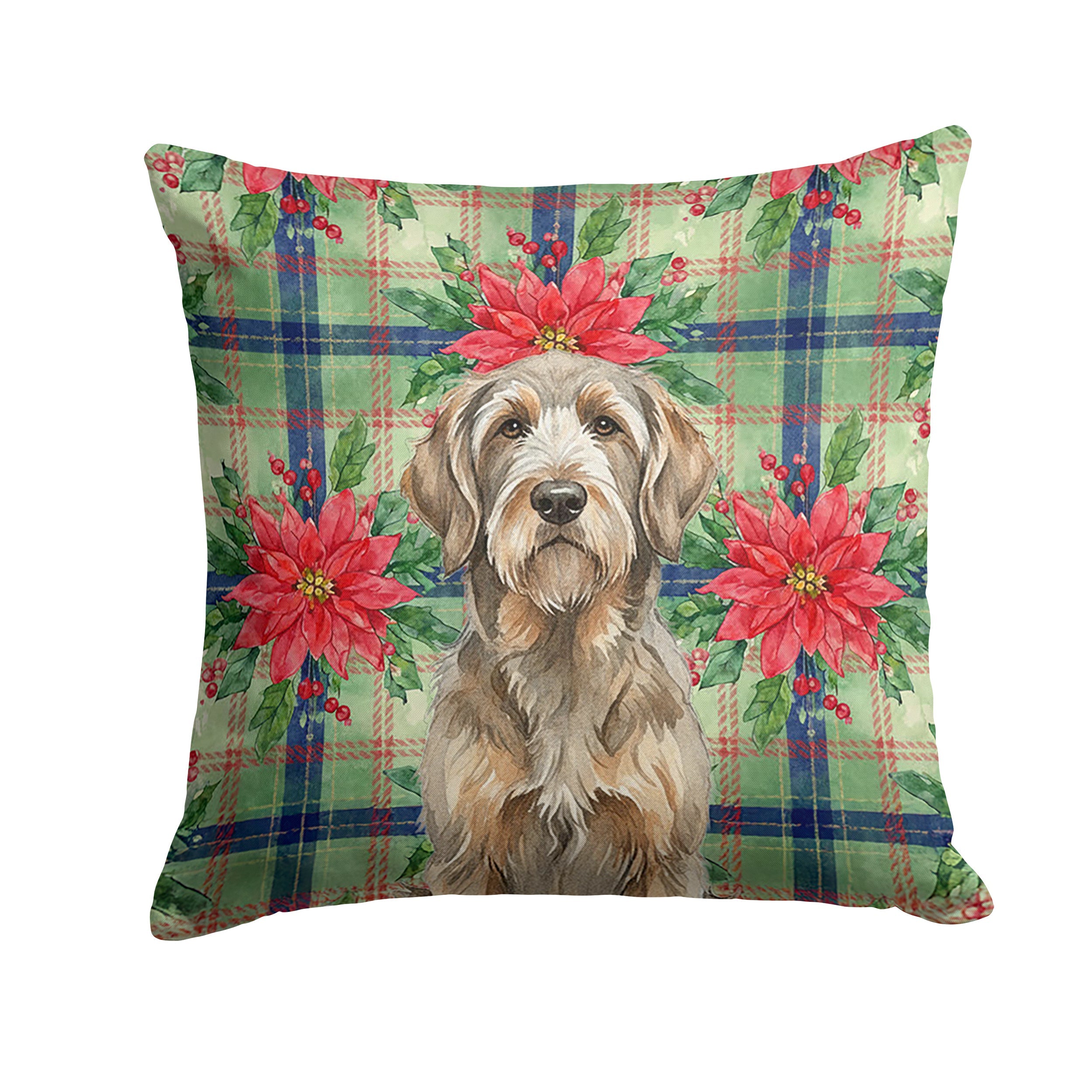 Grizzle and Tan Otterhound Christmas PoinsettIas Decorative Throw Pillow 18x18 Indoor Outdoor Accent Cushion, Fabric Cover with Insert for Sofa, Bed, Porch & Living Room