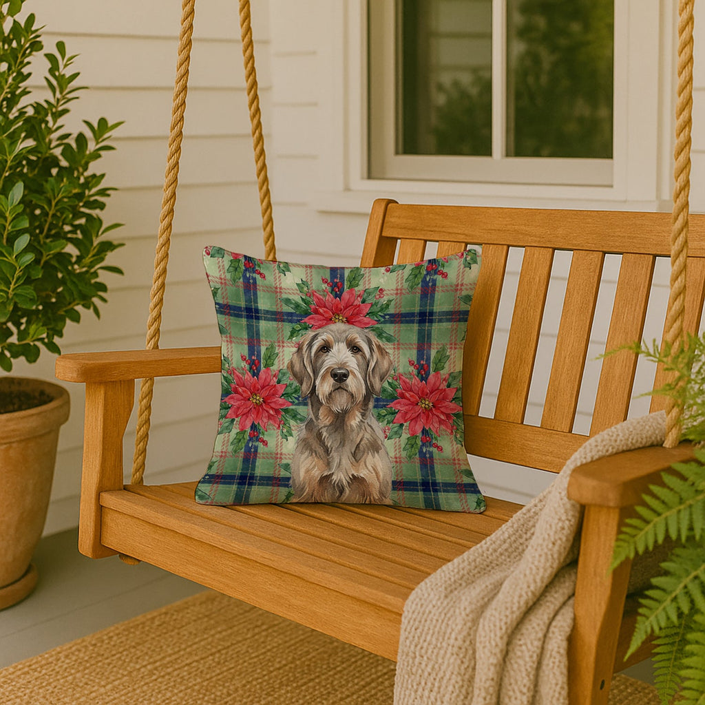 Grizzle and Tan Otterhound Christmas PoinsettIas Decorative Throw Pillow 18x18 Indoor Outdoor Accent Cushion, Fabric Cover with Insert for Sofa, Bed, Porch & Living Room