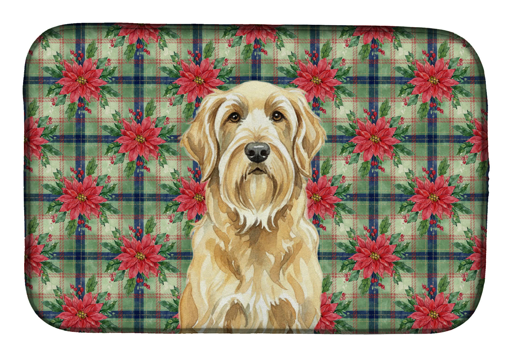 Wheaten and Tan Otterhound Christmas PoinsettIas Dish Drying Mat Absorbent Dish Drying Mat Pad for Kitchen Counter Dish Drainer Mat for Countertop, 14 x 21", Multicolor