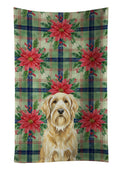 Wheaten and Tan Otterhound Christmas PoinsettIas Kitchen Towel Velour Plush Front and Cotton Loop Back Machine Washable