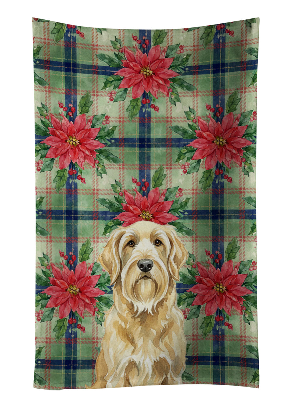 Wheaten and Tan Otterhound Christmas PoinsettIas Kitchen Towel Velour Plush Front and Cotton Loop Back Machine Washable