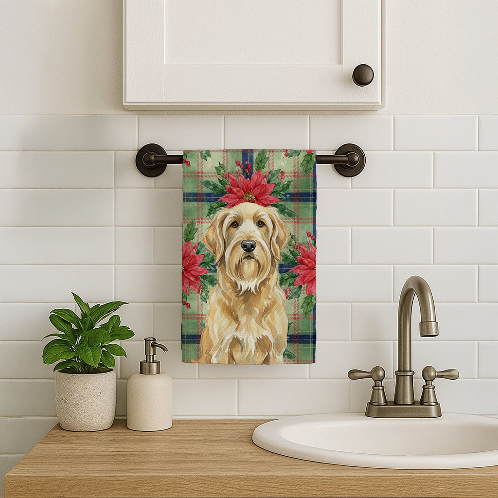 Wheaten and Tan Otterhound Christmas PoinsettIas Kitchen Towel Velour Plush Front and Cotton Loop Back Machine Washable