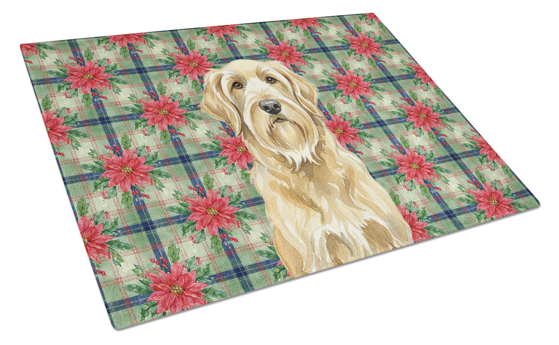 Wheaten and Tan Otterhound Christmas PoinsettIas Cutting Board Tempered Glass Kitchen Cutting Surface, Heat Resistant Chopping, Non-Slip Feet, Food Prep & Serving