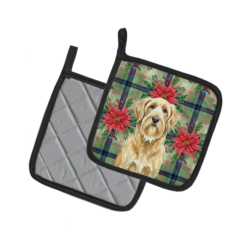 Wheaten and Tan Otterhound Christmas PoinsettIas Pot Holder Set of 2 Heat Resistant Quilted Hot Pads 7.5 x 7.5 Inch, Insulated Kitchen Trivets for Cooking & Baking